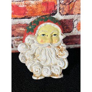 Vintage Cast Iron Santa Claus Doorstop - Hand-Painted Christmas Décor C3